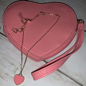 Pink heart clutch and necklace